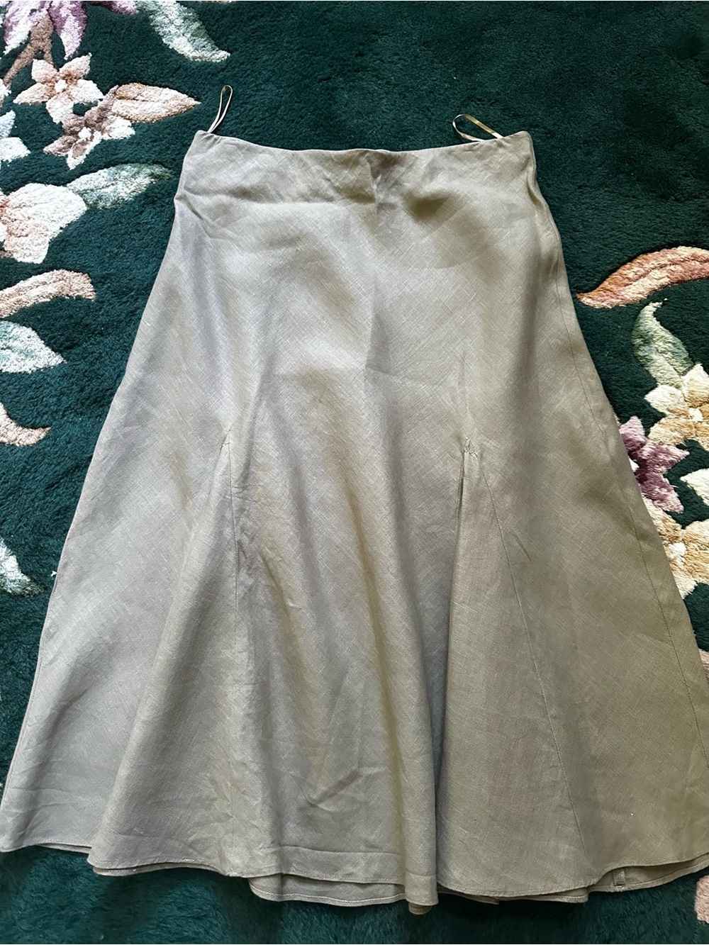 Women’s A-Line Slip Skirt in olive green 100% linen worn once like new!